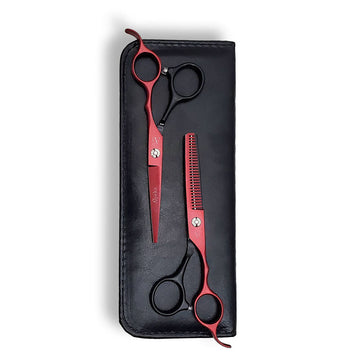 Red and Black Barber Scissors Set