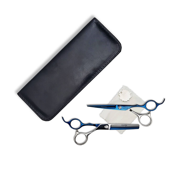 Silver and Blue Barber Scissors Set